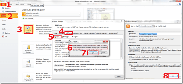 outlook how to subscribe to an rrs feed
