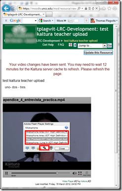 kaltura flash microphone settings