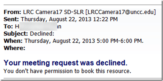 resource booking attendant declines per user you dont have permission to book this resource